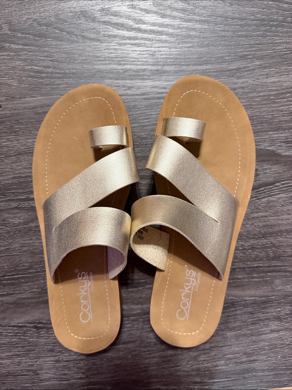 Corkys Metallic Gold Double-Strap Slide Sandals